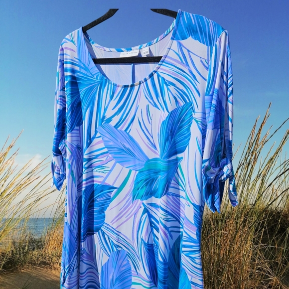 Susan Graver Printed Regular Liquid Knit A-Line Dress Sleeve Ties Pockets XL - Picture 6 of 11